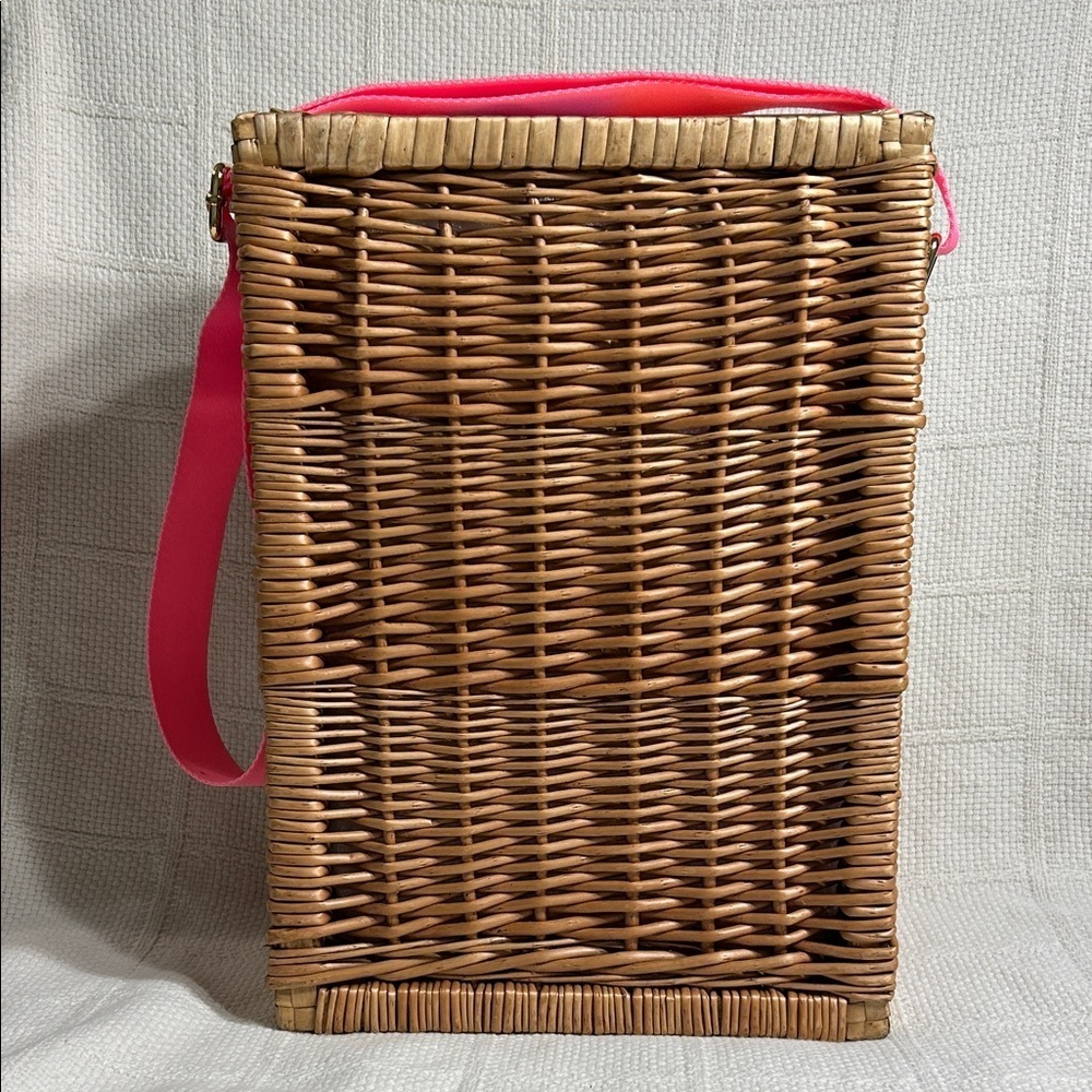 Lilly Pulitzer Insulated Wicker Wine Basket With Strap - Picture 2 of 7